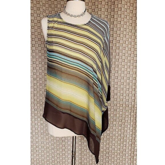 Women's Boho Blouse Asymmetrical Striped Shawl Kimono Size 6 NWOT - Picture 2 of 6